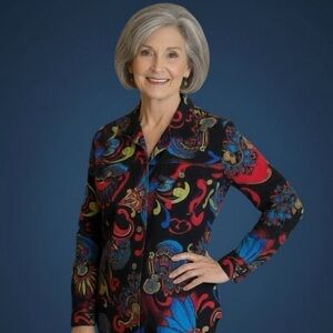 Chico's Multicolor Abstract Button-Up Shirt/Jacket, Size 2, Large